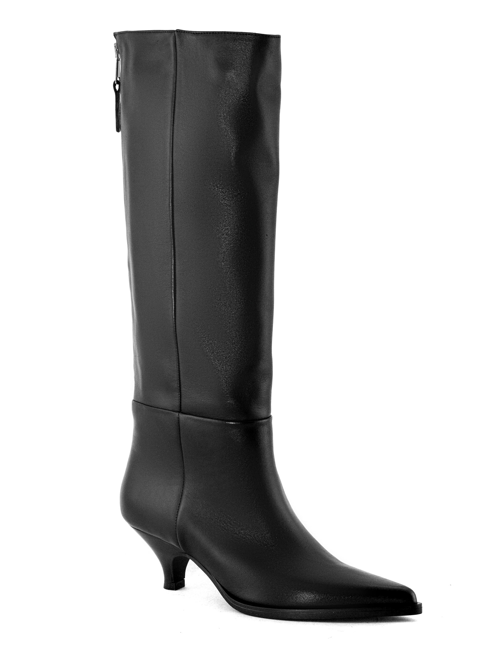Black leather high boot