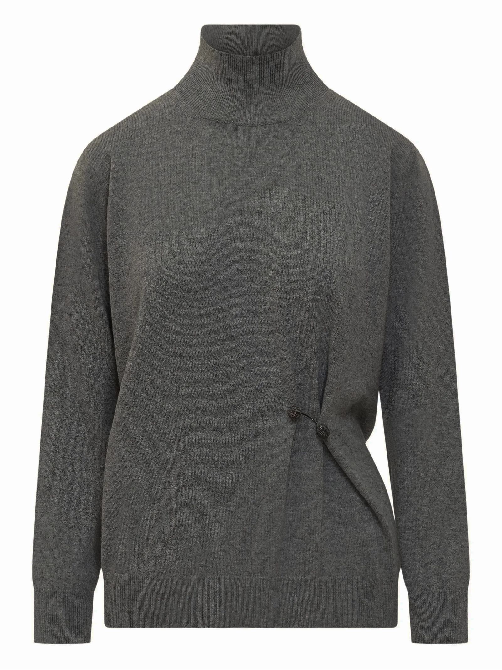 Grey wool, silk and cashmere blend sweater