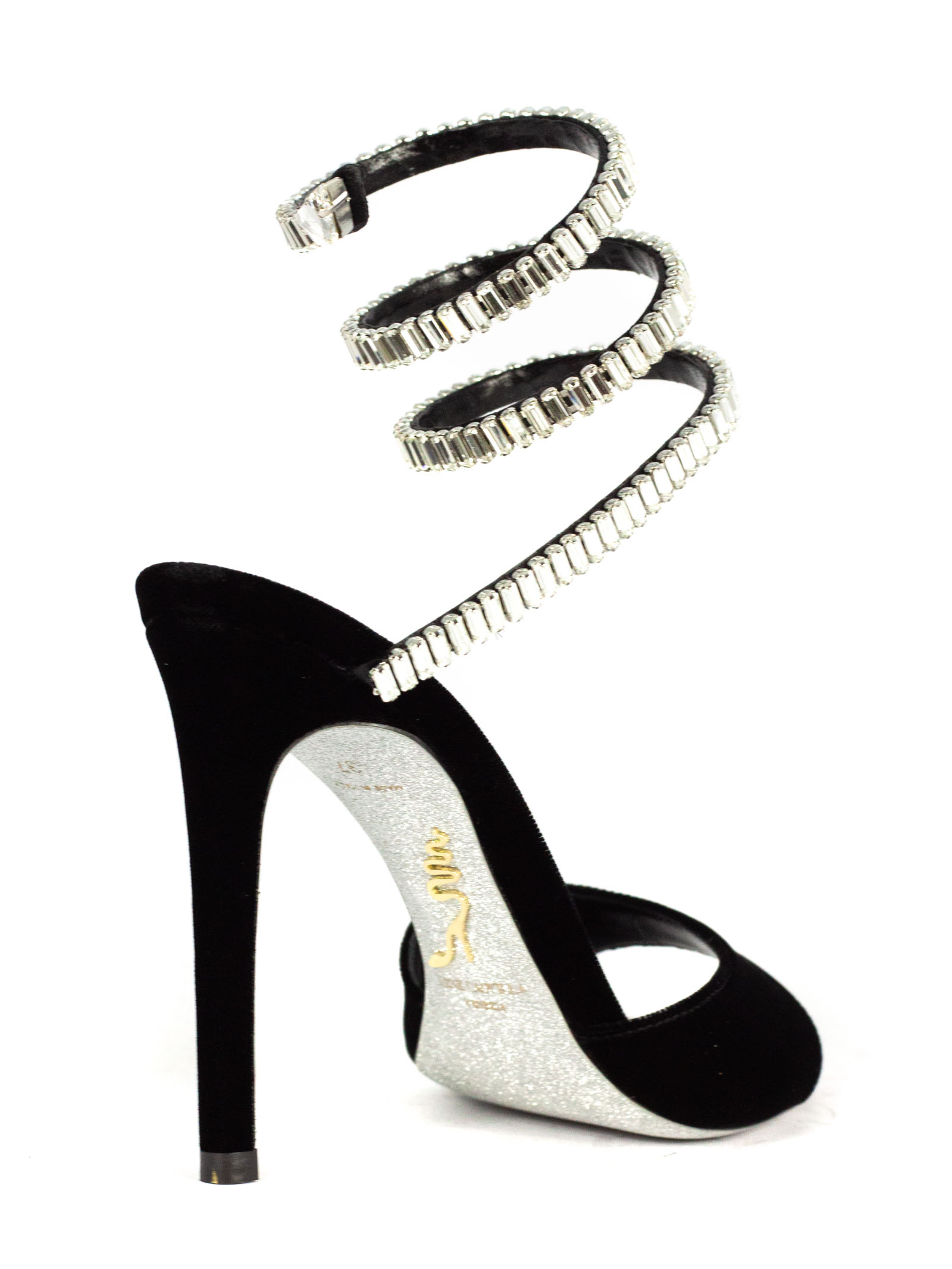 Sandalo Cleo Spark In Velluto Nero RENE CAOVILLA Mariodannashop