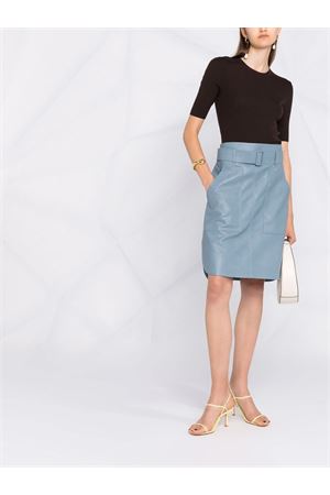 Dark brown ribbed short-sleeve top P.A.R.O.S.H. | LEILA25D510795086