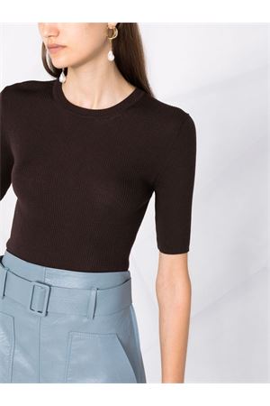 Dark brown ribbed short-sleeve top P.A.R.O.S.H. | LEILA25D510795086