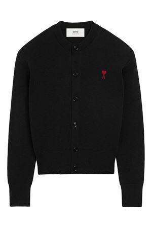 Cardigan in black merino wool knit AMI | FKC361001009