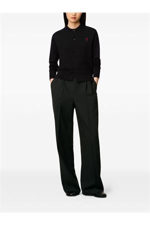 Cardigan in black merino wool knit AMI | FKC361001009