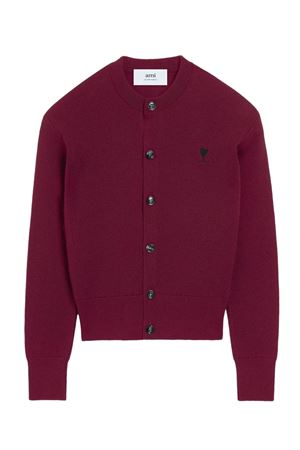 Cardigan in maglia di lana merino bordeaux AMI | FKC361001696