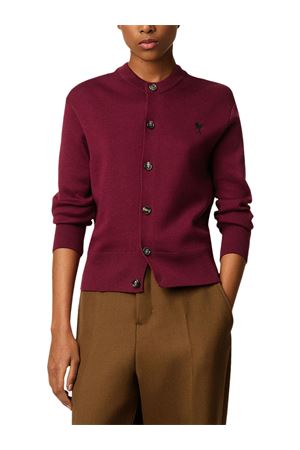 Cardigan in maglia di lana merino bordeaux AMI | FKC361001696