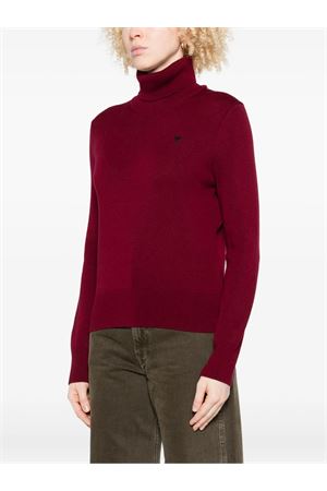 Maglione a collo alto in lana merino bordeaux AMI | FKS827001696