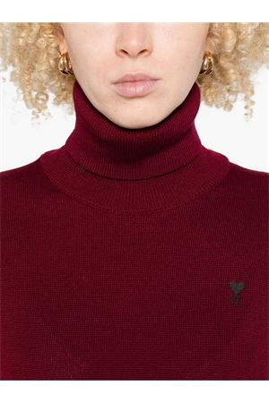 Maglione a collo alto in lana merino bordeaux AMI | FKS827001696
