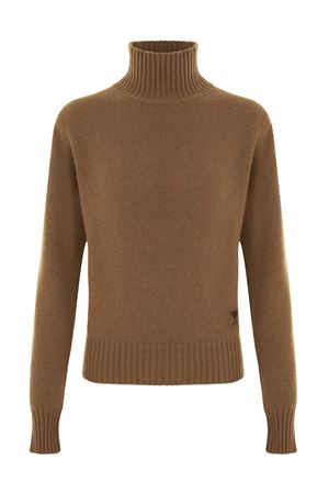 Maglione a collo alto in cashmere e lana marrone AMI | FKS833005216