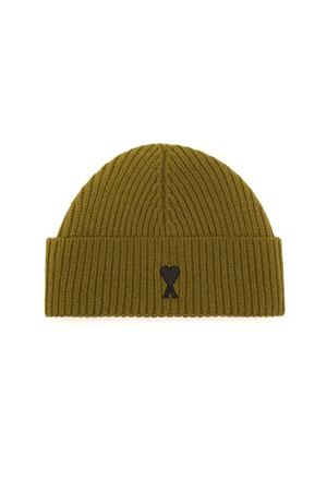 Beanie in green felted merino wool knit AMI | UBO0060182988