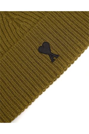 Beanie in green felted merino wool knit AMI | UBO0060182988