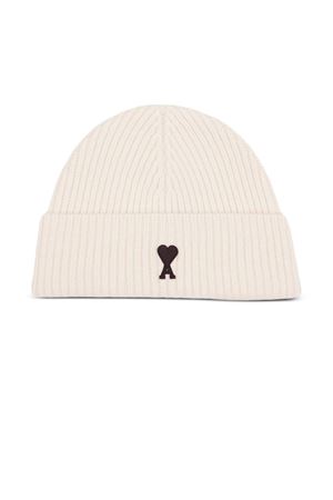 Cream-white merino wool knitted beanie AMI | UBO006018W151
