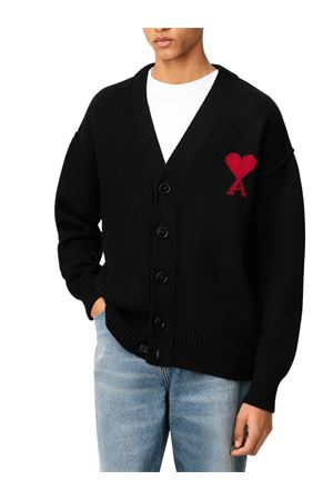 Cardigan in maglia di lana merino infeltrita nero AMI | UKC367018009