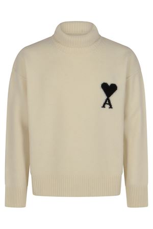 Maglione a collo alto in lana vergine ecru AMI | UKS839018151