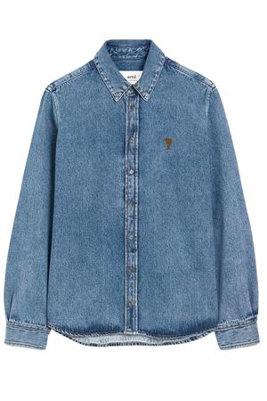 Camicia button down in cotone blu AMI | USH786DE0056480