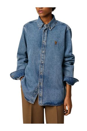 Camicia button down in cotone blu AMI | USH786DE0056480