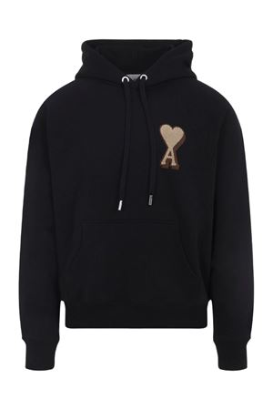 Felpa con cappuccio in cotone nero AMI | USW770747W001