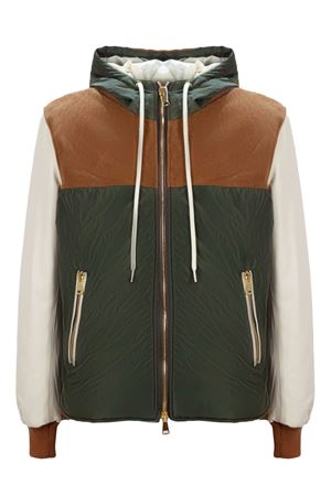 Brown leather and green fabric jacket ARC | B2025BEIGE