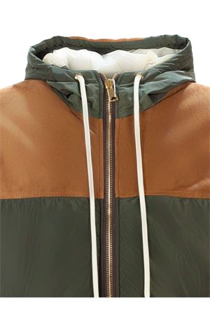 Brown leather and green fabric jacket ARC | B2025BEIGE