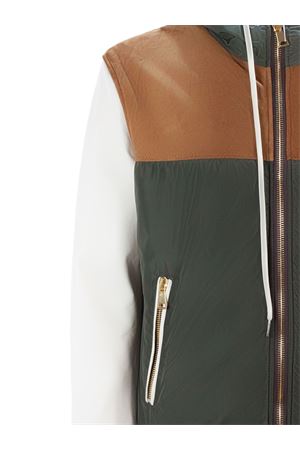 Brown leather and green fabric jacket ARC | B2025BEIGE