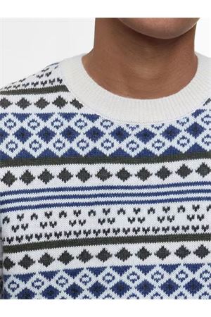 Maglia in misto lana e cotone bianco e blu BARBOUR | MKN1675WH32