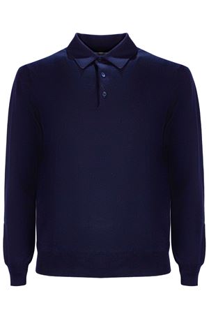 Long-sleeved blue wool polo shirt CRUCIANI | UC5261410U84PO0110214