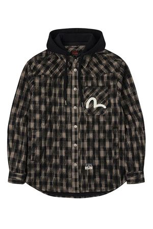 Seagull Embroidery Relax Fit Hooded Checked Shirt Jacket EVISU | 2EAHTM5SJ1043BROWN