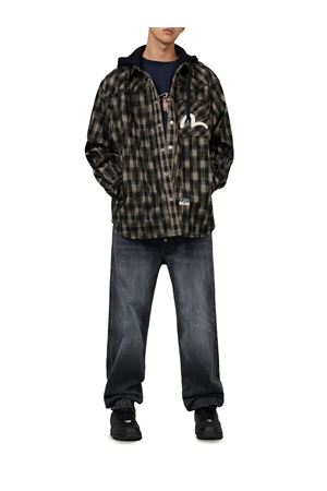Seagull Embroidery Relax Fit Hooded Checked Shirt Jacket EVISU | 2EAHTM5SJ1043BROWN