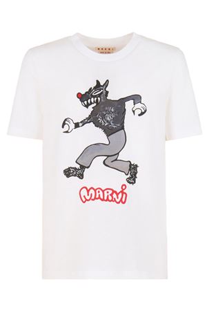 White cotton T-shirt with wolf print MARNI | HUMU0198EPUSCY45PRW01