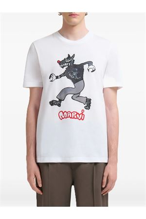 White cotton T-shirt with wolf print MARNI | HUMU0198EPUSCY45PRW01