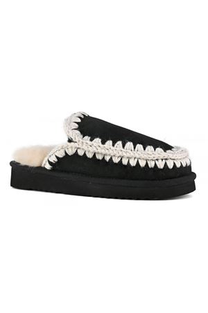 Black Eskimo slipper in double-face sheepskin MOU | FW101125ABKWHI