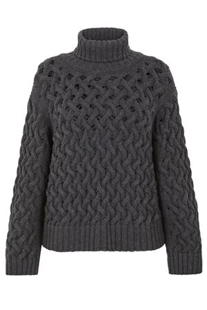 Grey Wool Cable Knit Sweater PAROSH | LADYBRAIDD512949020