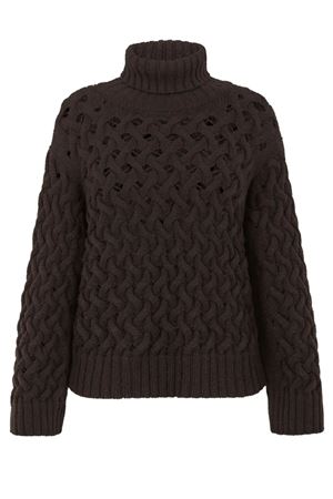 Brown Wool Cable Knit Sweater PAROSH | LADYBRAIDD512949086