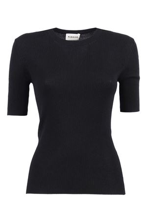 Black ribbed short-sleeve top PAROSH | LEILA25D510795013