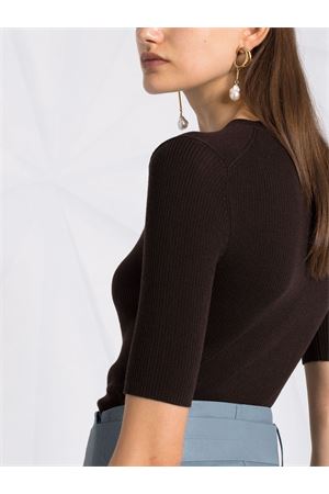 Dark brown ribbed short-sleeve top P.A.R.O.S.H. | LEILA25D510795086