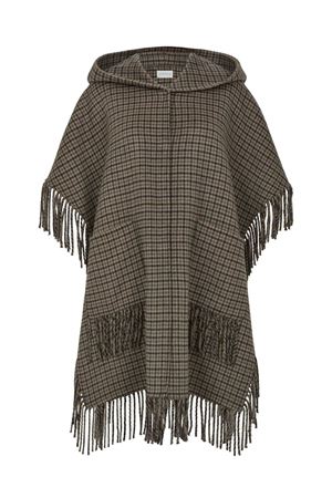 Brown Wool Blend Fringed Cape PAROSH | LURKD480522820
