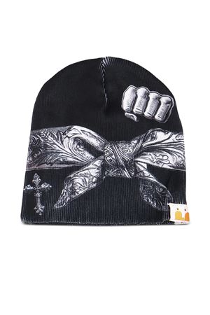 Black tied-bandana printed beanie PDF | DFM58029B0000PXBLACK
