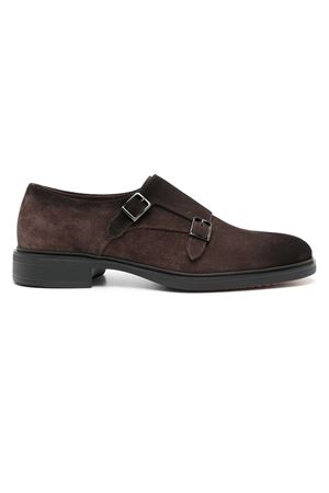 Dark brown suede double monk loafer SANTONI | MGEO18949NEAXGEXT50.