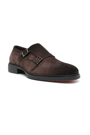 Dark brown suede double monk loafer SANTONI | MGEO18949NEAXGEXT50.