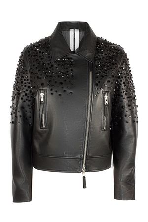 Black leather biker jacket SWORD | 8387SPACESPMBLACK