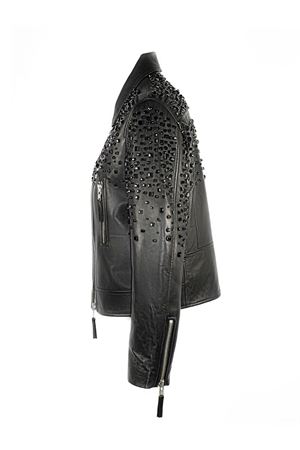 Black leather biker jacket SWORD | 8387SPACESPMBLACK