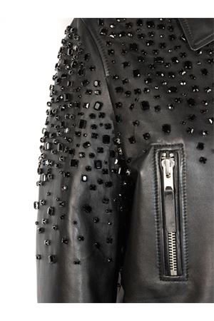 Black leather biker jacket SWORD | 8387SPACESPMBLACK