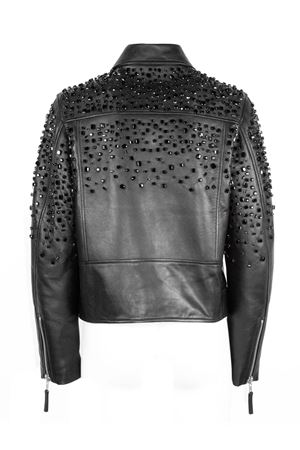 Black leather biker jacket SWORD | 8387SPACESPMBLACK