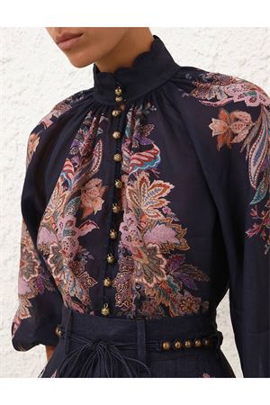 Blusa con maniche a sbuffo Rhiannon ZIMMERMANN | 4273TSS251NAVMLTPAI