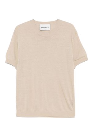 T-shirt in misto lino beige chiaro AMARANTO | B9D0009DLINO