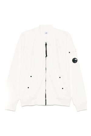 White Cotton Diagonal Fleece Full Zip Sweatshirt C.P.COMPANY | 18CMSS048A110044G103