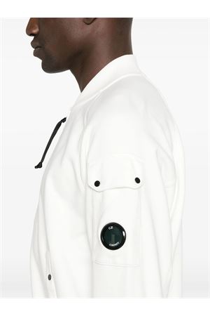 White Cotton Diagonal Fleece Full Zip Sweatshirt C.P.COMPANY | 18CMSS048A110044G103