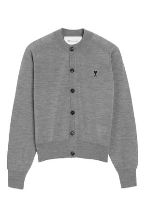 Cardigan in maglia di lana merino grigio AMI | FKC386KN00390504