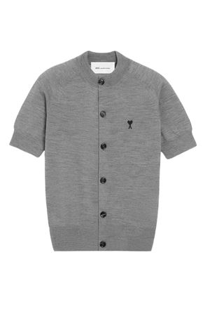 Cardigan in maglia di lana merino grigio AMI | FKC387KN00390504