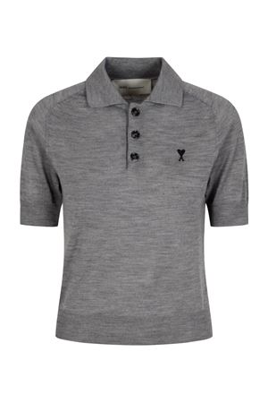 Polo in lana merino grigio AMI | FPL439KN00390504