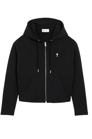 Felpa con cappuccio in pile di cotone nero AMI | FSW783730045